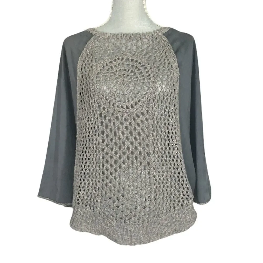 Sharon Young Heather Gray Knit Poncho Size S/M